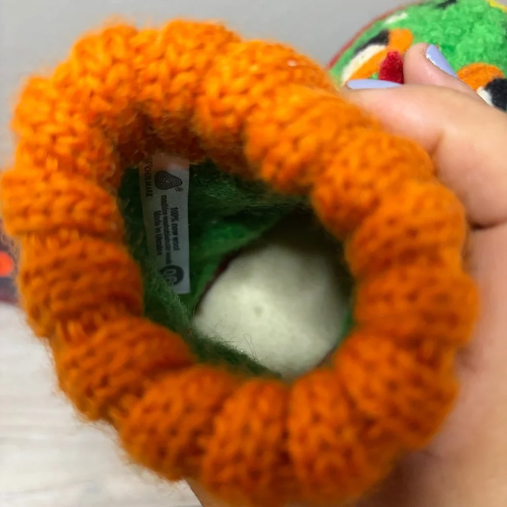 Garnet Hill Kids Dragon Wool Slippers Green Orange Knit Cuff Size US 6